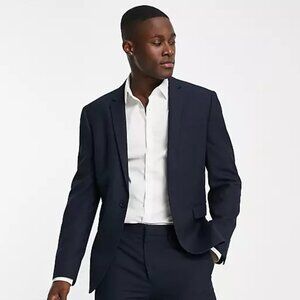 Topman SLIM textured suit jacket in navy 40R